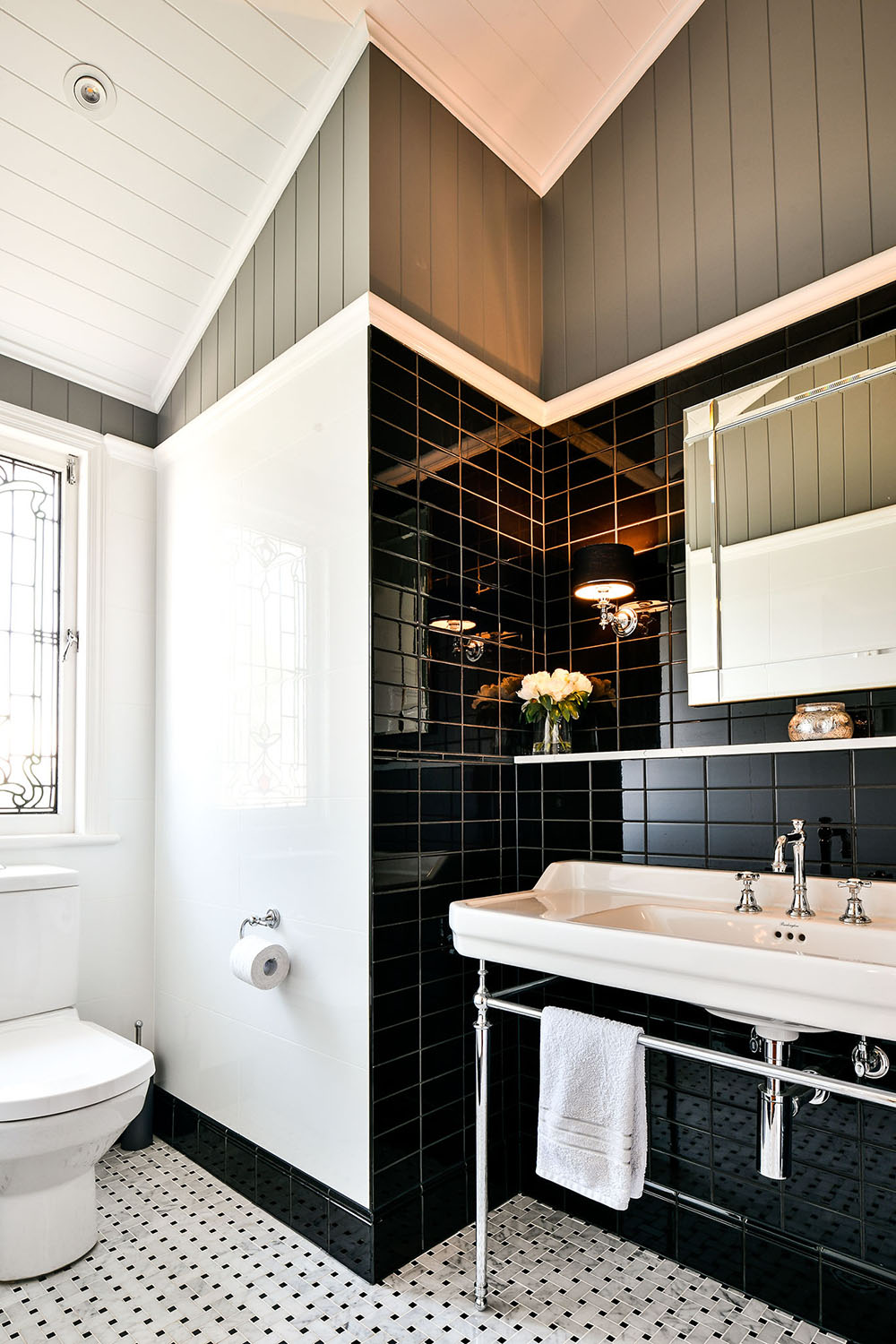 black tiled modern bathroom